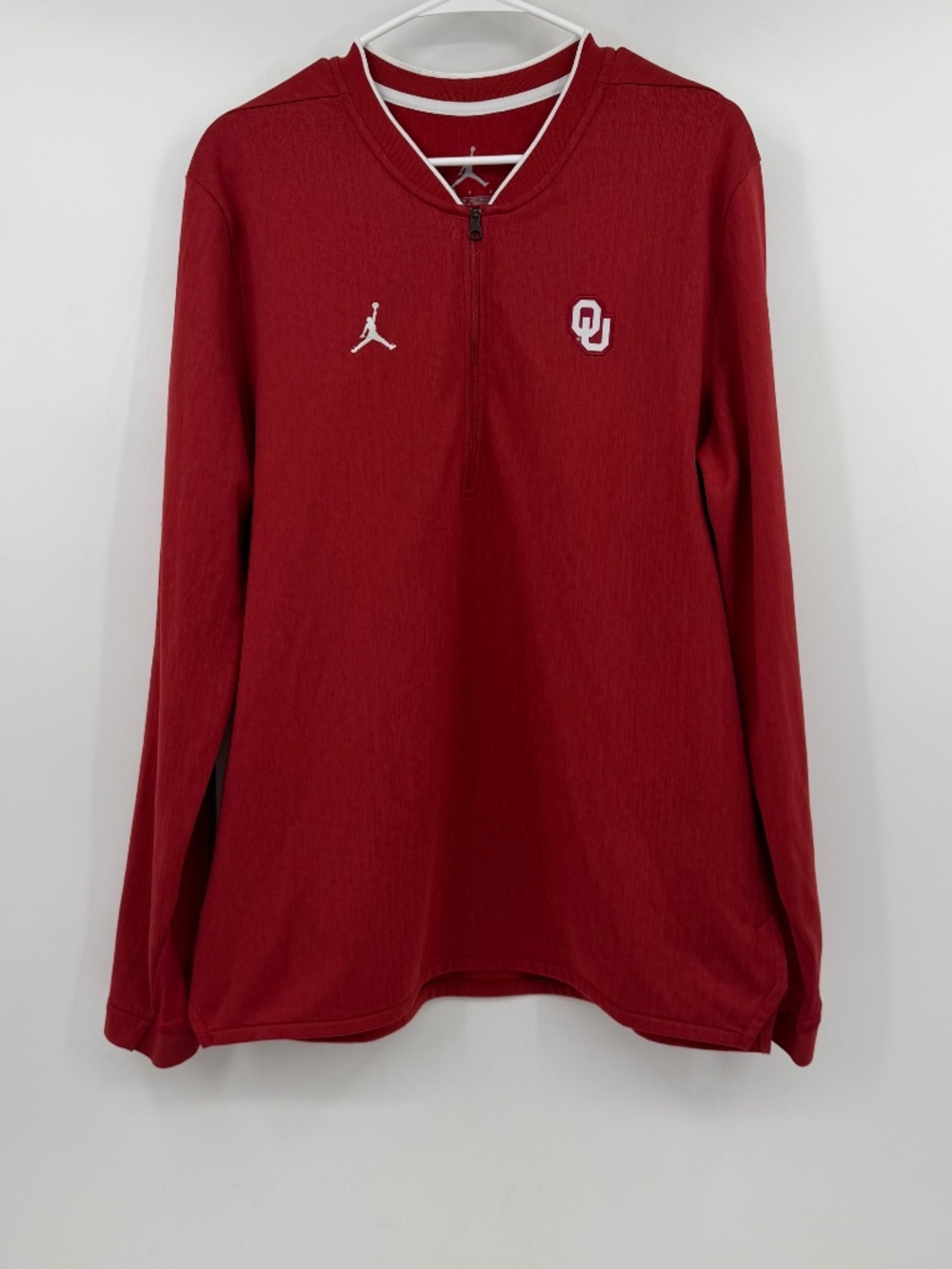 Okalahoma Sooners Nike Jordan Shirt Men Large Red 1/4 Zip Pullover Long Sleeve
